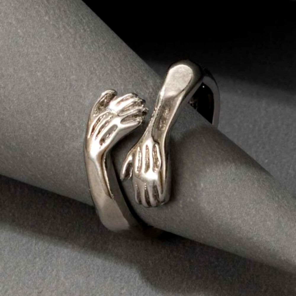 Silver Hug Hands Ring Cute Punk Boho Gift Luxury Art Minimalist Sexy‎ Hippie Y2k